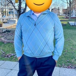 Fairway & Greene Italian Merino Wool quarter zip sweater.